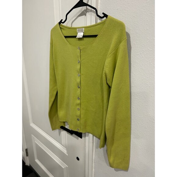 Pierre Cardin Lime Green Button-Up Cardigan Sweater Size Medium Lightweight - Picture 3 of 9